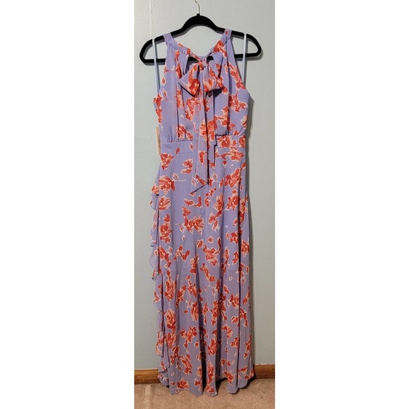 NWT Eliza J Floral Halter Maxi Dress with bottom Ruffle. Size 10. Lined. Beauty! - Picture 7 of 12